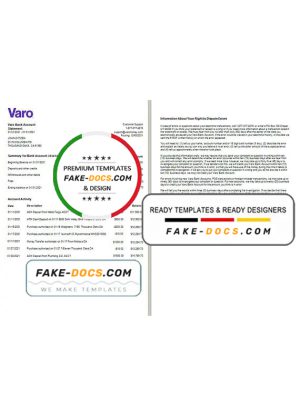 USA California Varo bank statement template in Excel and PDF format (2 pages)