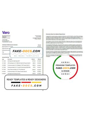 USA California Varo bank statement template in Word and PDF format, 2 pages
