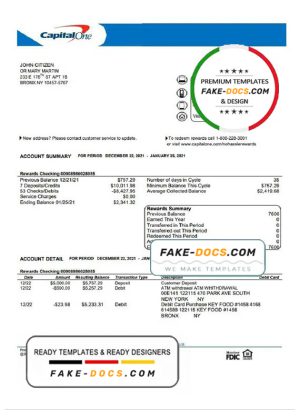 USA Capital One bank statement template in Word and PDF format, version 4