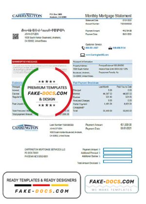 USA Carrington Mortgage Services bank statement easy to fill template in .xls and .pdf file format