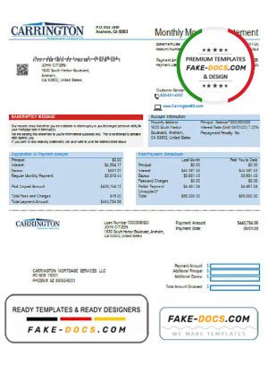 USA Carrington Mortgage Services bank statement template in Word and PDF format