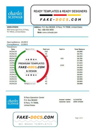USA Charles Schwab & Co bank proof of address statement template in Word and PDF format