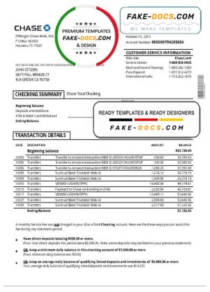 USA Chase account statement template in Word and PDF format, good for address prove