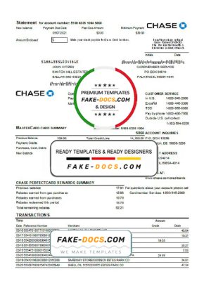 USA Chase bank Mastercard card statement easy to fill template in Excel and PDF file format