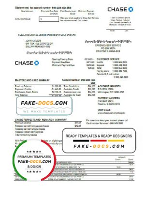 USA Chase bank Mastercard card statement easy to fill template in Word and PDF format