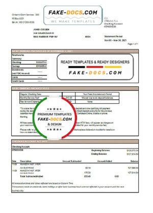 USA City Bank statement easy to fill template in .xls and .pdf file format