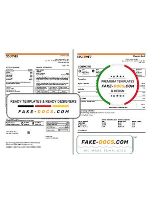 USA Discover bank credit card statement template in Word and PDF format (2 pages)