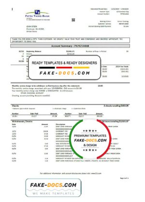 USA Fifth Third Bank statement in Word and PDF (.doc and .pdf) format, good for address prove