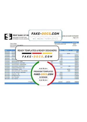 USA First Bank of Wiki bank statement easy to fill template in .xls and .pdf file format