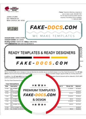 USA First Century bank proof of address statement template in Word and PDF format (.doc and .pdf)