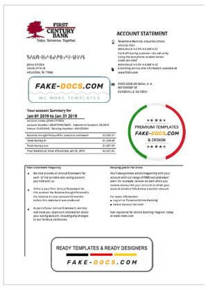 USA Georgia Gainesville First Century bank proof of address statement template in Word and PDF format