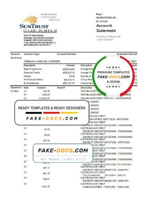 USA Georgia SunTrust bank proof of address statement template in .xls and .pdf format