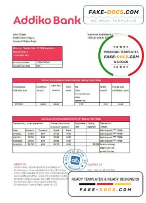 Montenegro Addiko Bank statement easy to fill template in .xls and .pdf file format Montenegro Addiko Bank statement easy to fill template in .xls and .pdf file format