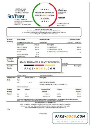 USA Georgia SunTrust bank statement template in Excel and PDF format