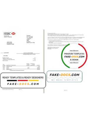 USA HSBC bank statement template in Excel and PDF format (2 pages), Version 2