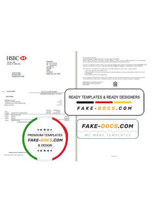 USA HSBC bank statement template in Word and PDF format (2 pages), version 2