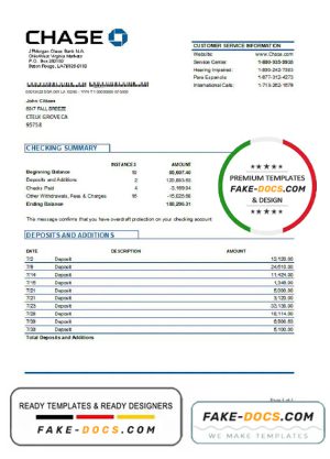 USA JP Morgan Chase bank proof of address statement template in Word and PDF format, .doc and .pdf format