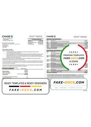 USA JP Morgan Chase bank statement template in .doc and .pdf file format, 2 pages