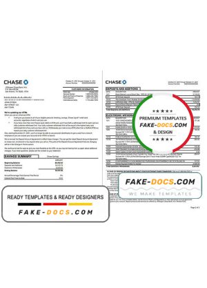 USA JP Morgan Chase bank statement template in .xls and .pdf file format, 2 pages