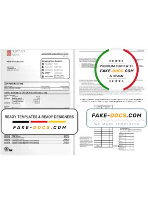 USA Maryland Howard Business bank statement template, Excel and PDF format (.xls and .pdf) (4 pages)