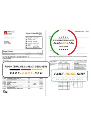 USA Maryland Howard Personal bank statement template, Excel and PDF format (.xls and .pdf) (4 pages)