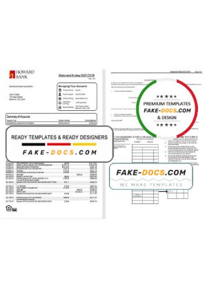 USA Maryland Howard Personal proof of address bank statement template in Word and PDF format (4 pages)