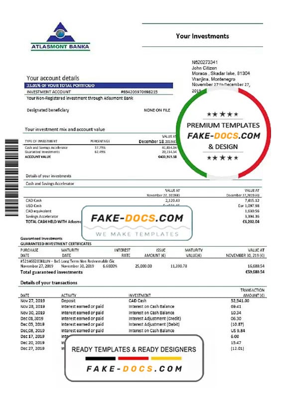 Montenegro Atlasmont Bank statement template, Word and PDF format (.doc and .pdf) Montenegro Atlasmont Bank statement template, Word and PDF format (.doc and .pdf)