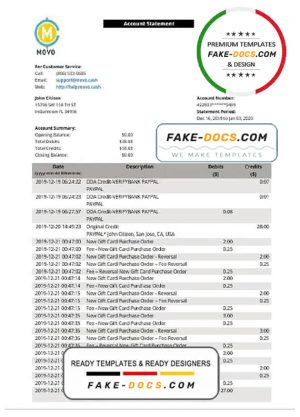 USA MOVO bank statement template in Word and PDF format, good for address prove