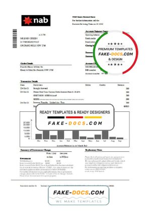 USA NAB Bank statement template in .xls and .pdf file format