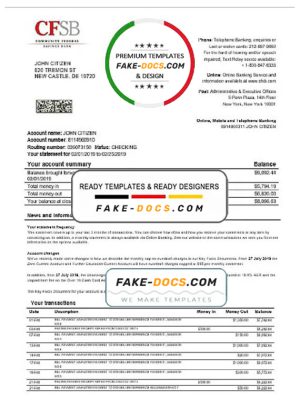 USA New York CFSB bank statement easy to fill templates in Word and PDF format