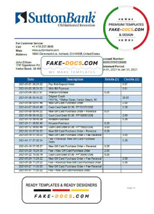 USA Ohio SUTTON bank statement template in Word and PDF format