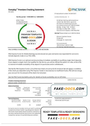 USA PNC bank proof of address statement template in Word and PDF format