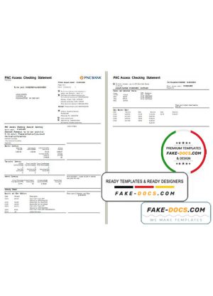 USA PNC bank statement template in Word and PDF format, 2 pages