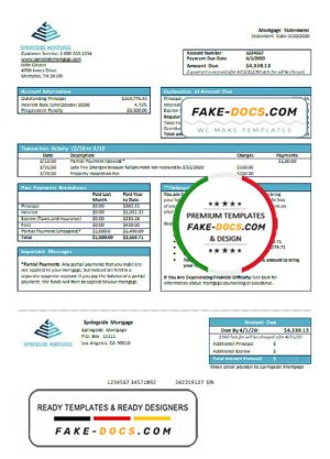 USA Springside Mortgage bank statement template in Word and PDF format