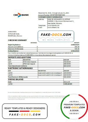 Morocco CIH Bank statement easy to fill template in Excel and PDF format Morocco CIH Bank statement easy to fill template in Excel and PDF format