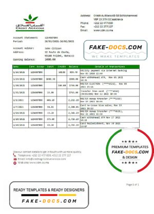 Morocco Credit Agricole Bank statement template in Excel and PDF format Morocco Credit Agricole Bank statement template in Excel and PDF format