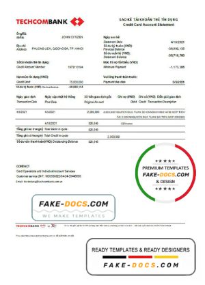 Vietnam Techcombank bank statement easy to fill template in Excel and PDF format