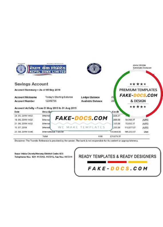 Nepal Bank Nepal bank statement template in Word and PDF format Nepal Bank Nepal bank statement template in Word and PDF format