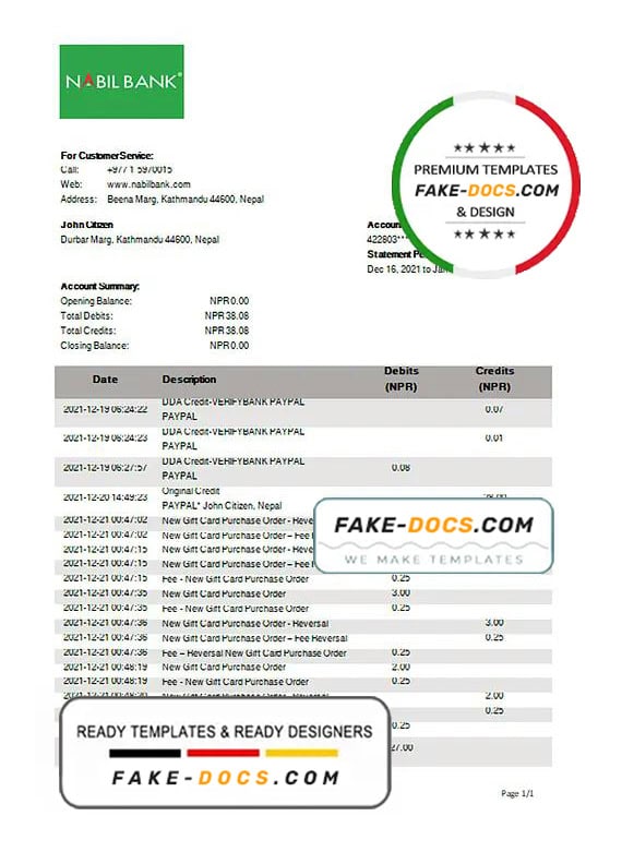 Nepal Nabil bank statement template in Word and PDF format Nepal Nabil bank statement template in Word and PDF format
