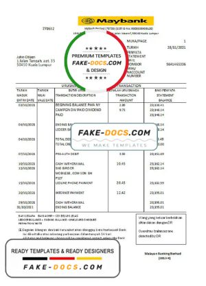 Malaysia Maybank bank statement easy to fill template in .xls and .pdf file format Malaysia Maybank bank statement easy to fill template in .xls and .pdf file format