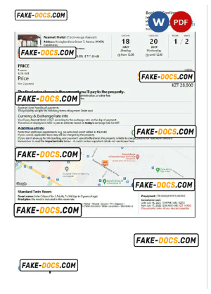 Kazakhstan hotel booking confirmation Word and PDF template, 2 pages