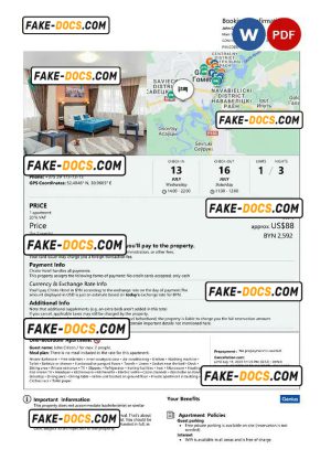 Belarus hotel booking confirmation Word and PDF template, 2 pages