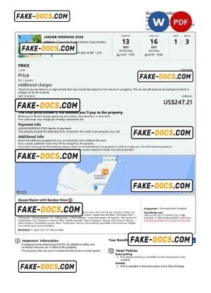 Belize hotel booking confirmation Word and PDF template, 2 pages