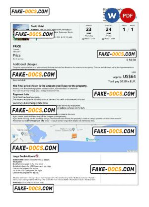 Benin hotel booking confirmation Word and PDF template, 2 pages