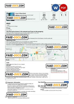 Bolivia hotel booking confirmation Word and PDF template, 2 pages