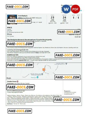 Bosnia and Herzegovina hotel booking confirmation Word and PDF template, 2 pages