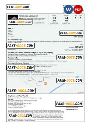 Botswana hotel booking confirmation Word and PDF template, 2 pages