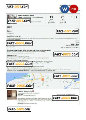 Canada hotel booking confirmation Word and PDF template, 2 pages