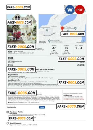 Democratic Republic of the Congo hotel booking confirmation Word and PDF template, 2 pages