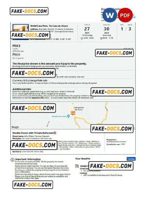 El Salvador hotel booking confirmation Word and PDF template, 2 pages